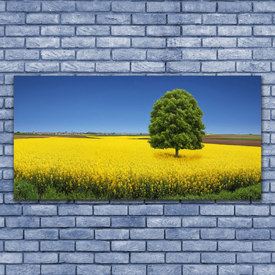 Canvas Wall art Meadow tree nature yellow brown green