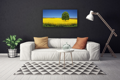 Canvas Wall art Meadow tree nature yellow brown green