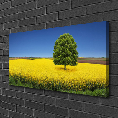 Canvas Wall art Meadow tree nature yellow brown green