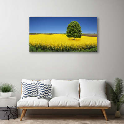 Canvas Wall art Meadow tree nature yellow brown green