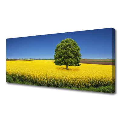 Canvas Wall art Meadow tree nature yellow brown green