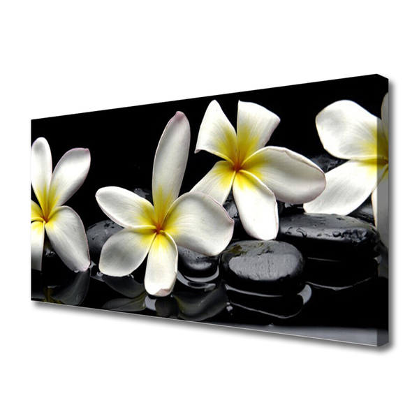 Canvas Wall art Flower stones floral green white black