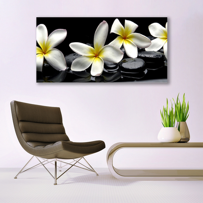 Canvas Wall art Flower stones floral green white black