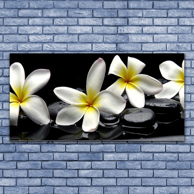 Canvas Wall art Flower stones floral green white black