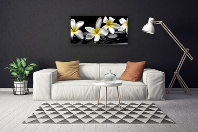 Canvas Wall art Flower stones floral green white black