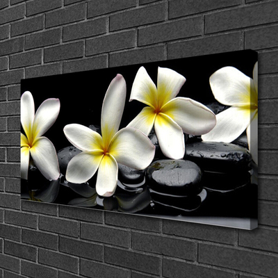 Canvas Wall art Flower stones floral green white black