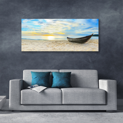 Canvas Wall art Boat beach landscape grey brown