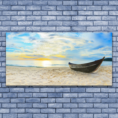 Canvas Wall art Boat beach landscape grey brown