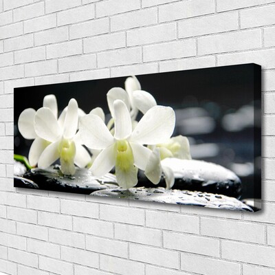 Canvas Wall art Flower stones floral white black