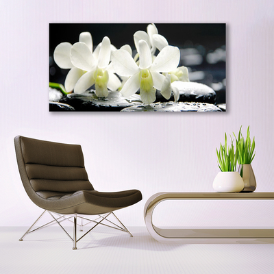 Canvas Wall art Flower stones floral white black