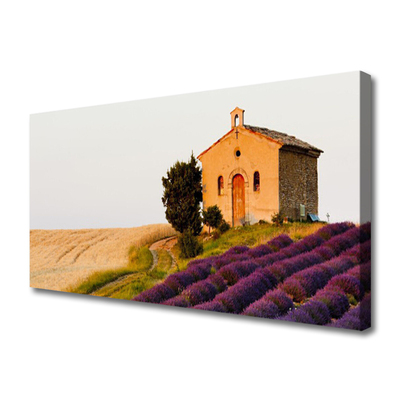 Canvas Wall art Field landscape brown green pink