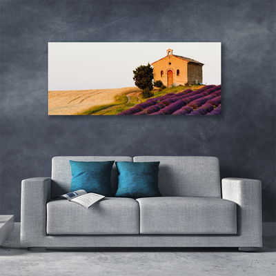 Canvas Wall art Field landscape brown green pink