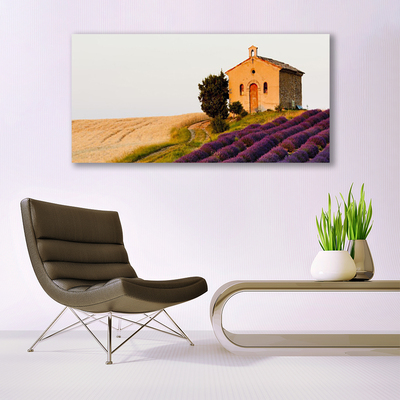 Canvas Wall art Field landscape brown green pink