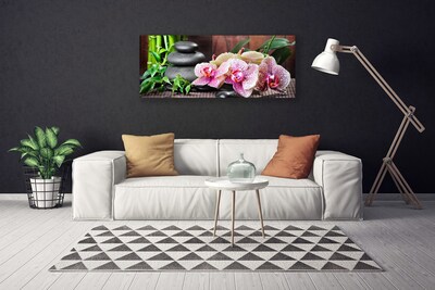 Canvas Wall art Bamboo stones flowers floral green grey pink