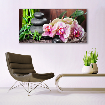 Canvas Wall art Bamboo stones flowers floral green grey pink