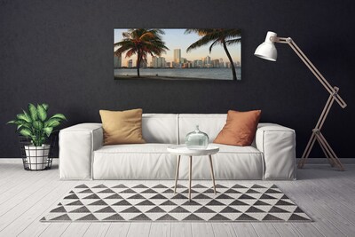 Canvas Wall art City palm trees houses brown green grey