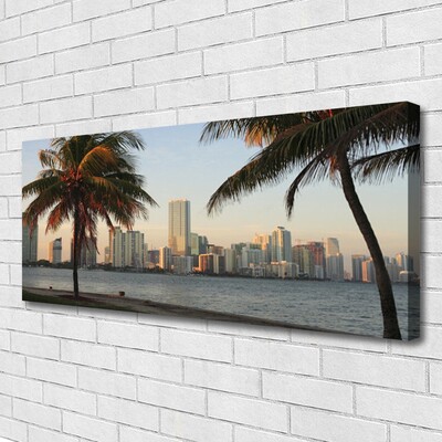 Canvas Wall art City palm trees houses brown green grey