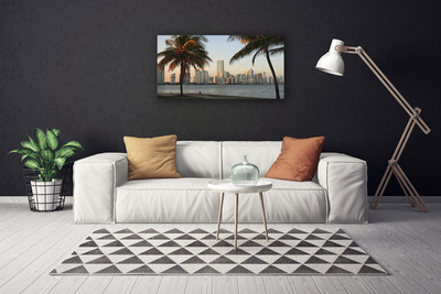 Canvas Wall art City palm trees houses brown green grey