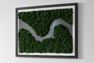 Green moss wall art River in a wilderness