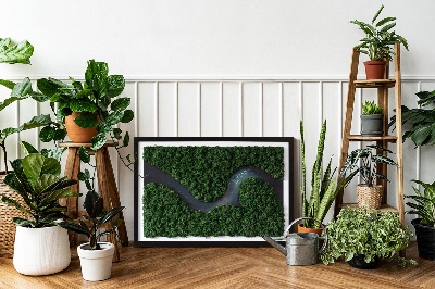 Green moss wall art River in a wilderness