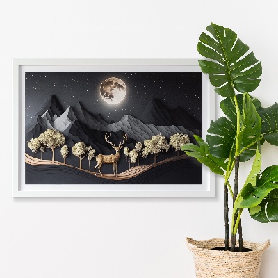 Moss framed wall art Deer during full moon