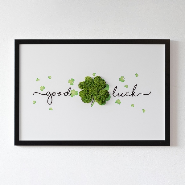 Preserved moss wall art Good luck sign with clover
