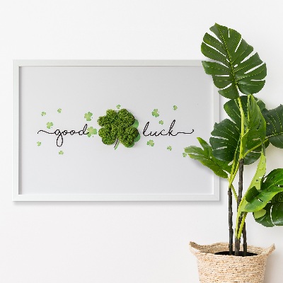 Preserved moss wall art Good luck sign with clover