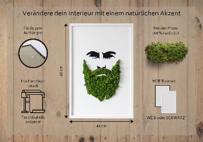 Preserved moss wall art Hipster with a beard
