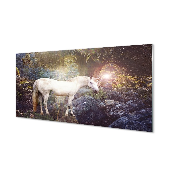 Glass print Unicorn in the forest