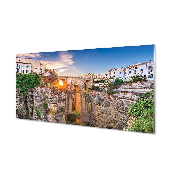 Glass print Spain bridge sunset sun