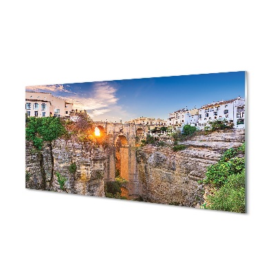 Glass print Spain bridge sunset sun