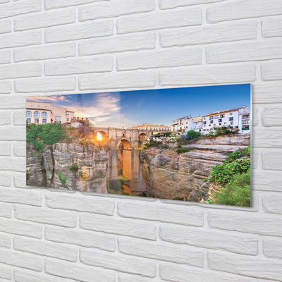 Glass print Spain bridge sunset sun