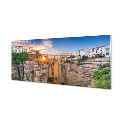 Glass print Spain bridge sunset sun