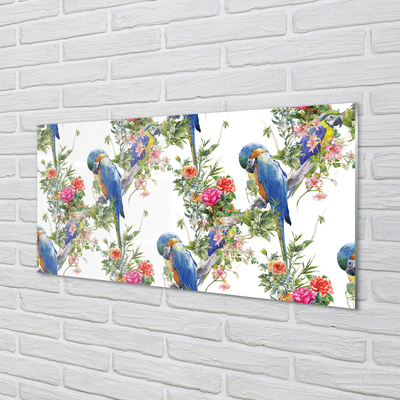 Glass print Birds on a branch with flowers