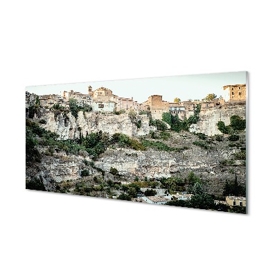 Glass print Spain mountains city trees