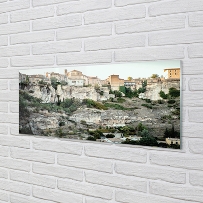 Glass print Spain mountains city trees