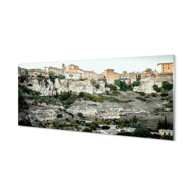 Glass print Spain mountains city trees