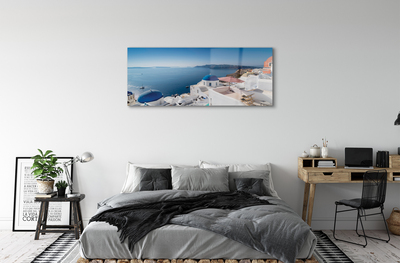 Glass print Panorama of the sea greece building