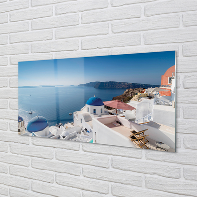 Glass print Panorama of the sea greece building