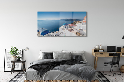 Glass print Panorama of the sea greece building