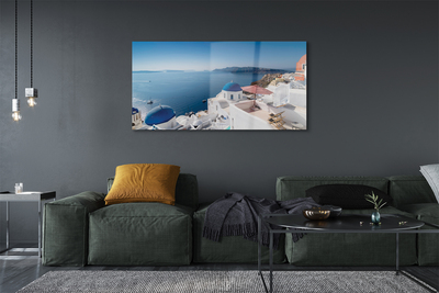 Glass print Panorama of the sea greece building