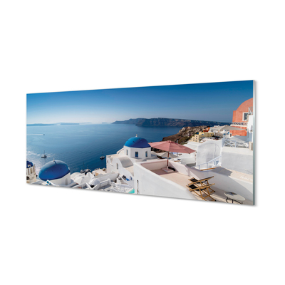 Glass print Panorama of the sea greece building