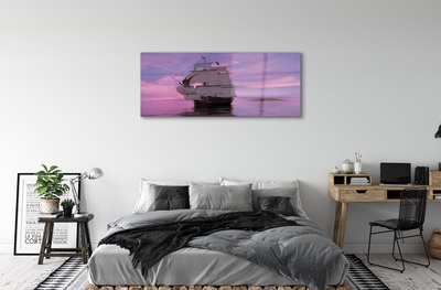 Glass print Purple sky ship sea