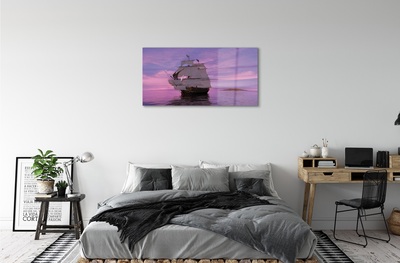 Glass print Purple sky ship sea