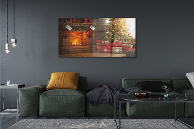 Glass print Christmas fireplace