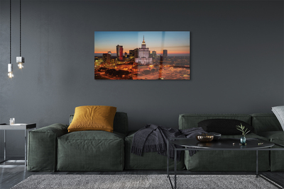 Glass print Night view of the skyscrapers of warsaw