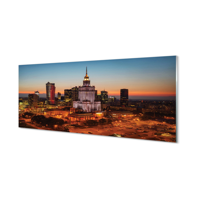 Glass print Night view of the skyscrapers of warsaw