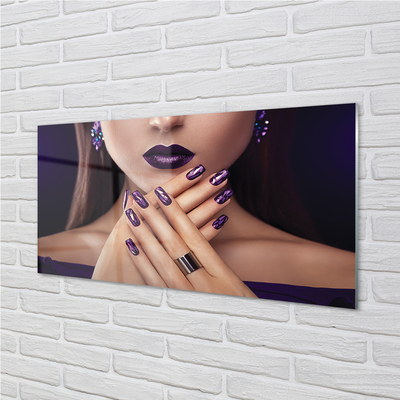 Glass print Female hands purple lips