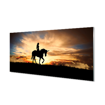 Glass print Woman on unicorn sunset sun
