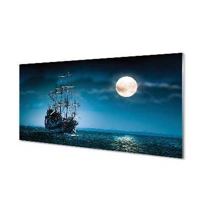 Glass print Moon sea ship town